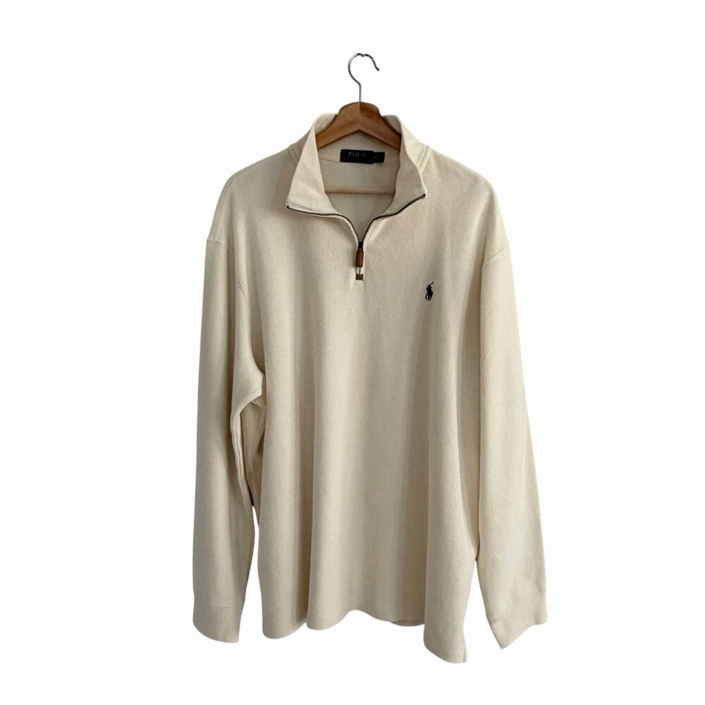 Polo Ralph Lauren Mens Cotton 1/4 Zip Pullover Sweater Size XL Preppy Old Money